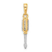 14K and White Rhodium D/C 3D Flathead Screwdriver Pendant-C4928