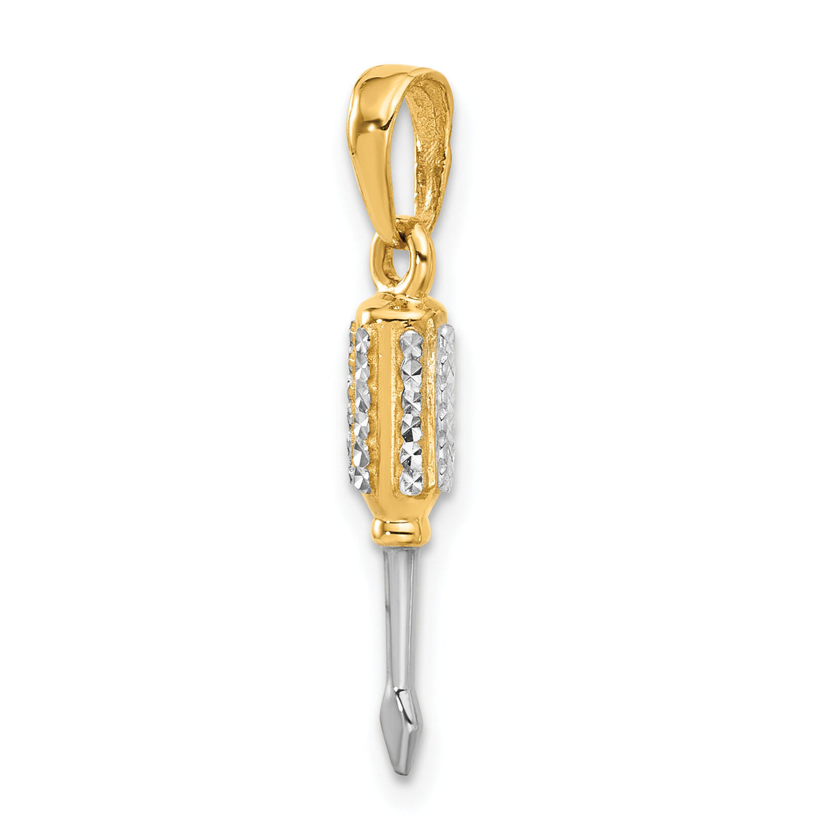 14K and White Rhodium D/C 3D Flathead Screwdriver Pendant-C4928