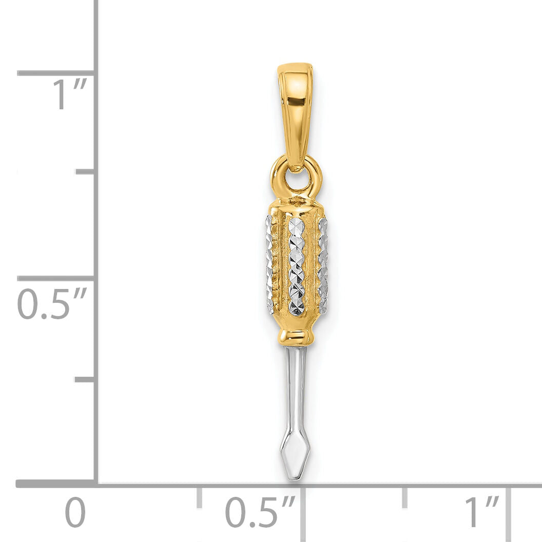 14K and White Rhodium D/C 3D Flathead Screwdriver Pendant-C4928