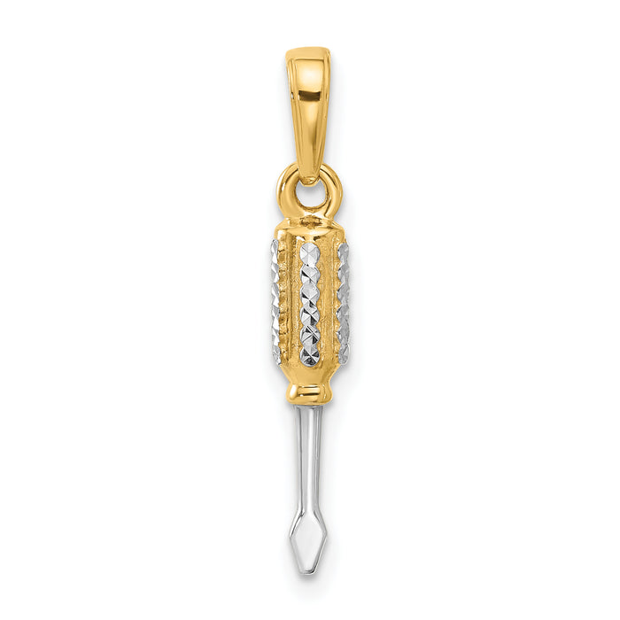 14K and White Rhodium D/C 3D Flathead Screwdriver Pendant-C4928