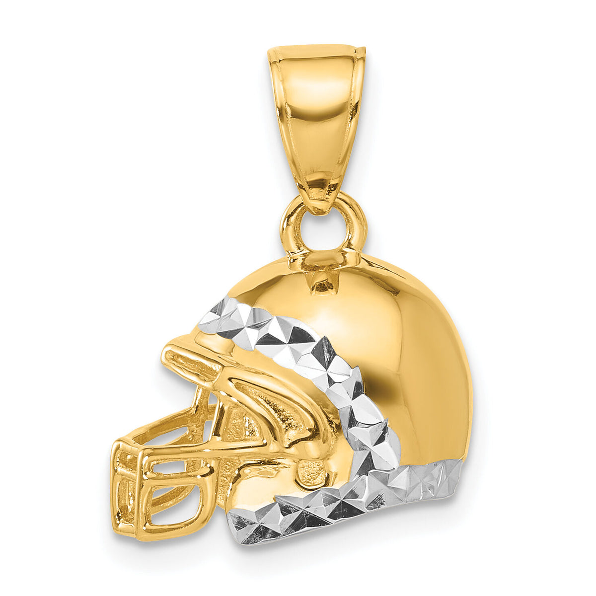 14k and White Rhodium D/C 3D Football Helmet Pendant-C4929
