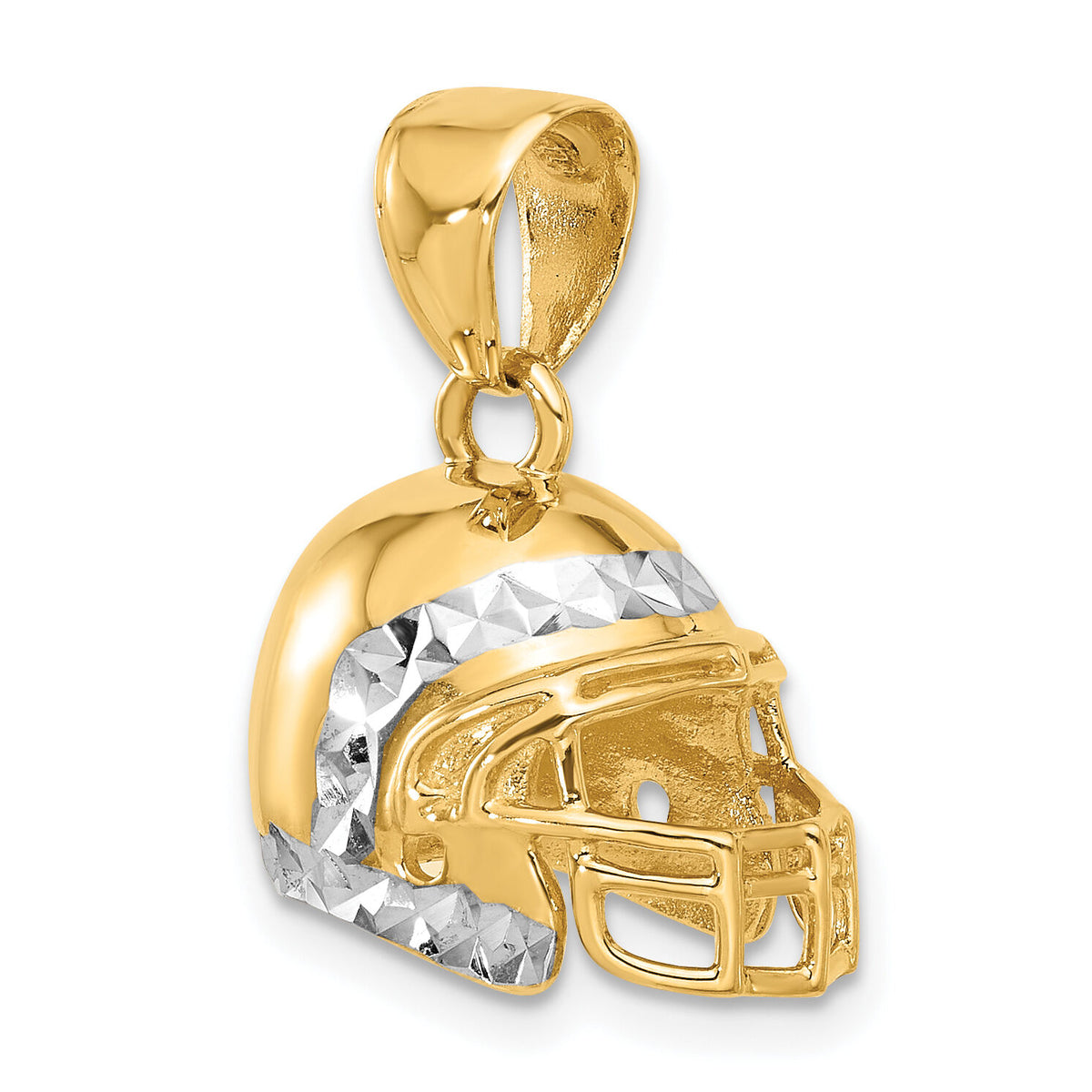 14k and White Rhodium D/C 3D Football Helmet Pendant-C4929
