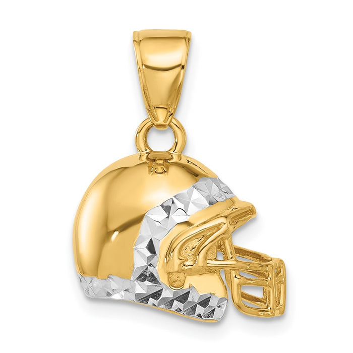 14k and White Rhodium D/C 3D Football Helmet Pendant-C4929