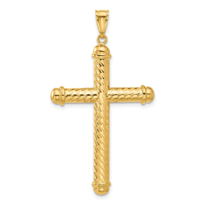 14K Polished and Diamond-cut Cross Pendant-C4936