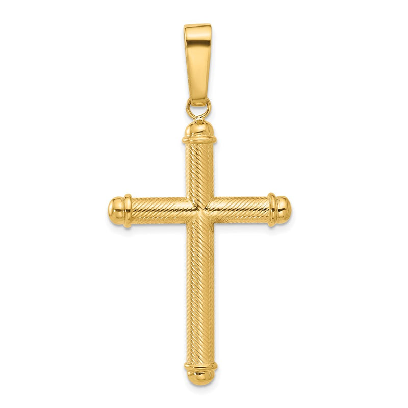 14K Polished and Textured Cross Pendant-C4937