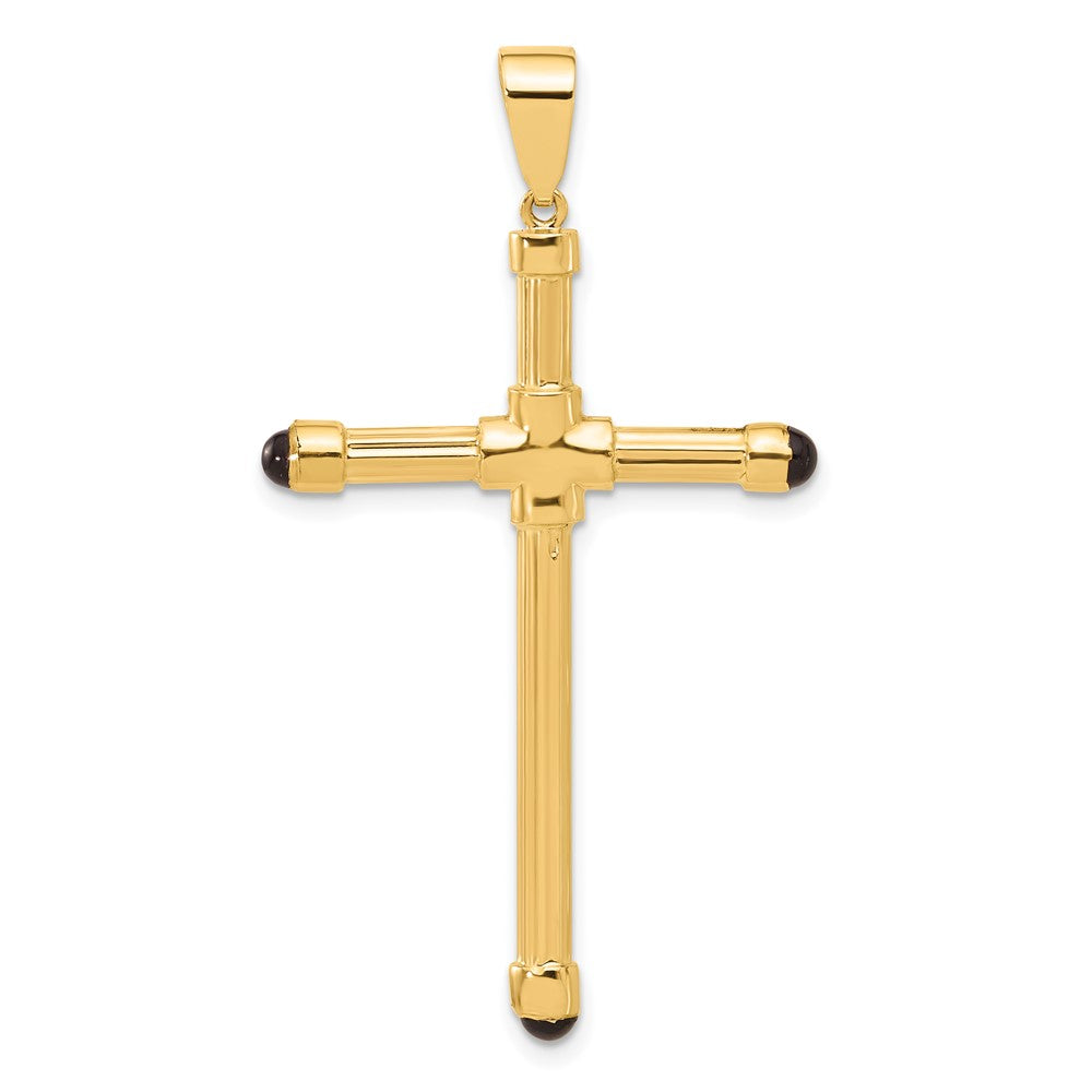 14K Polished with Black Onyx Cross Pendant-C4938