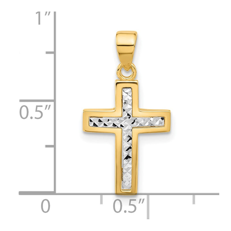 14K Two-tone Polished and Diamond-cut Cross Pendant-C4944