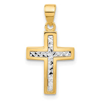 14K Two-tone Polished and Diamond-cut Cross Pendant-C4944