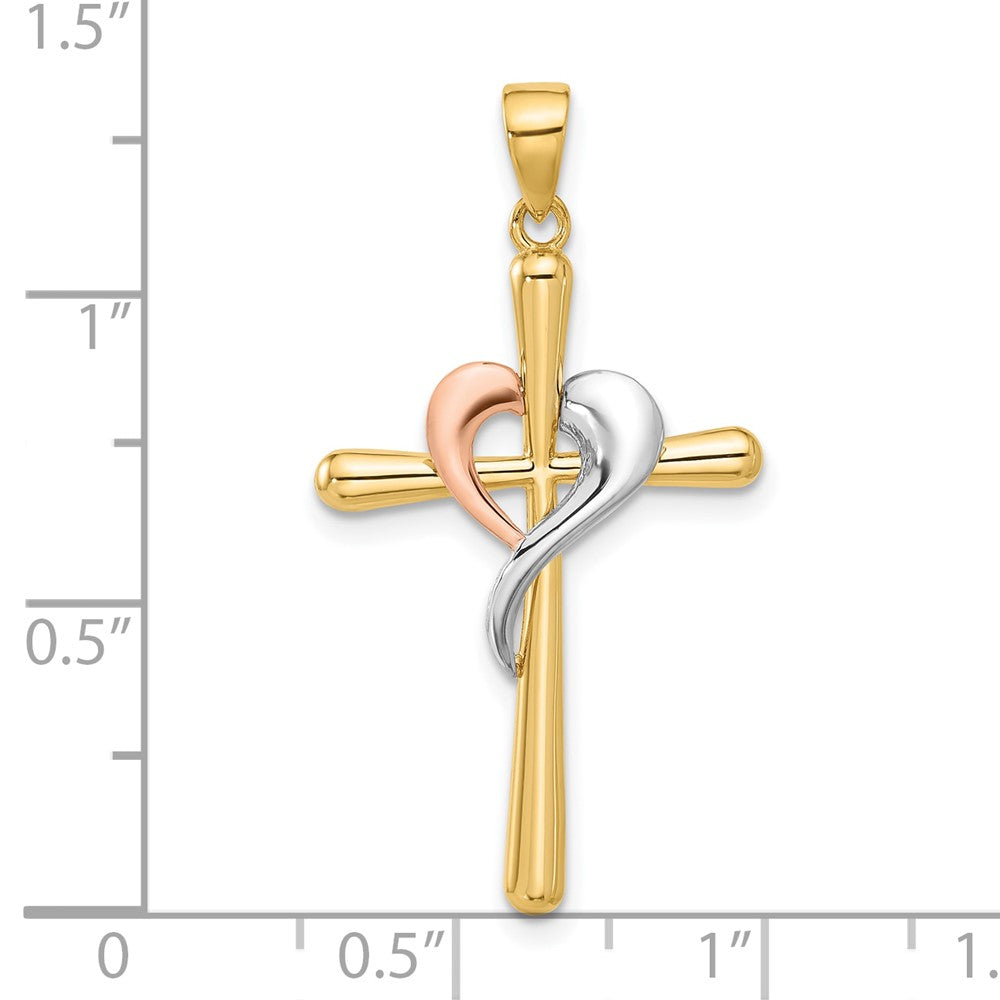 14K Two-tone with White Rhodium Polished Cross with Heart Pendant-C4947