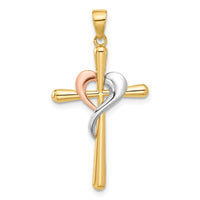 14K Two-tone with White Rhodium Polished Cross with Heart Pendant-C4947