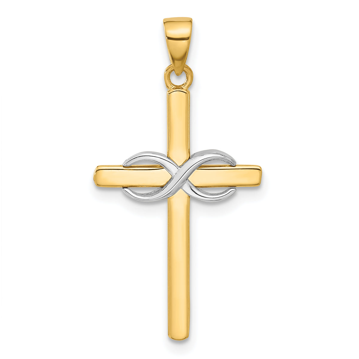 14K Two-tone Polished Infinity Cross Pendant-C4948