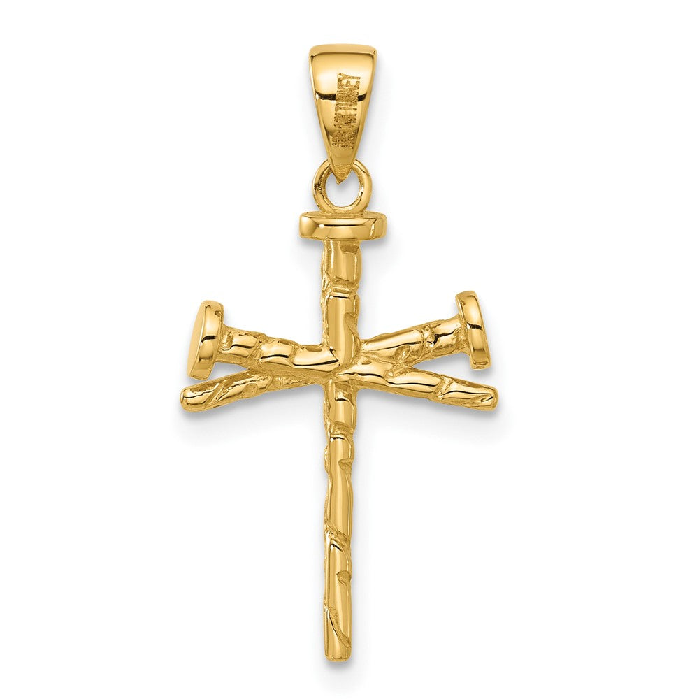 14K Polished and Textured Nails Cross Pendant-C4949