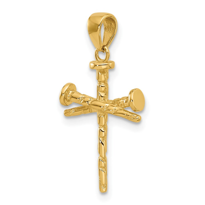 14K Polished and Textured Nails Cross Pendant-C4949