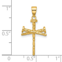 14K Polished and Textured Nails Cross Pendant-C4949