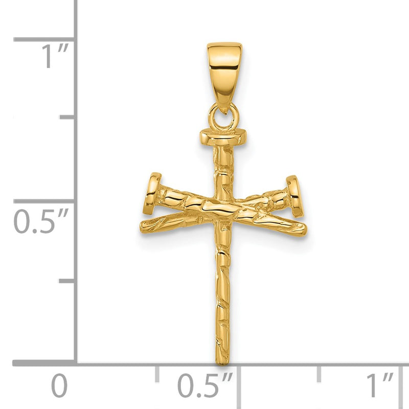 14K Polished and Textured Nails Cross Pendant-C4949