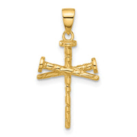 14K Polished and Textured Nails Cross Pendant-C4949