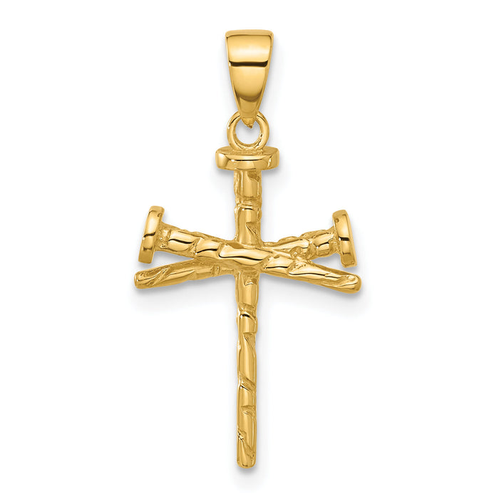 14K Polished and Textured Nails Cross Pendant-C4949