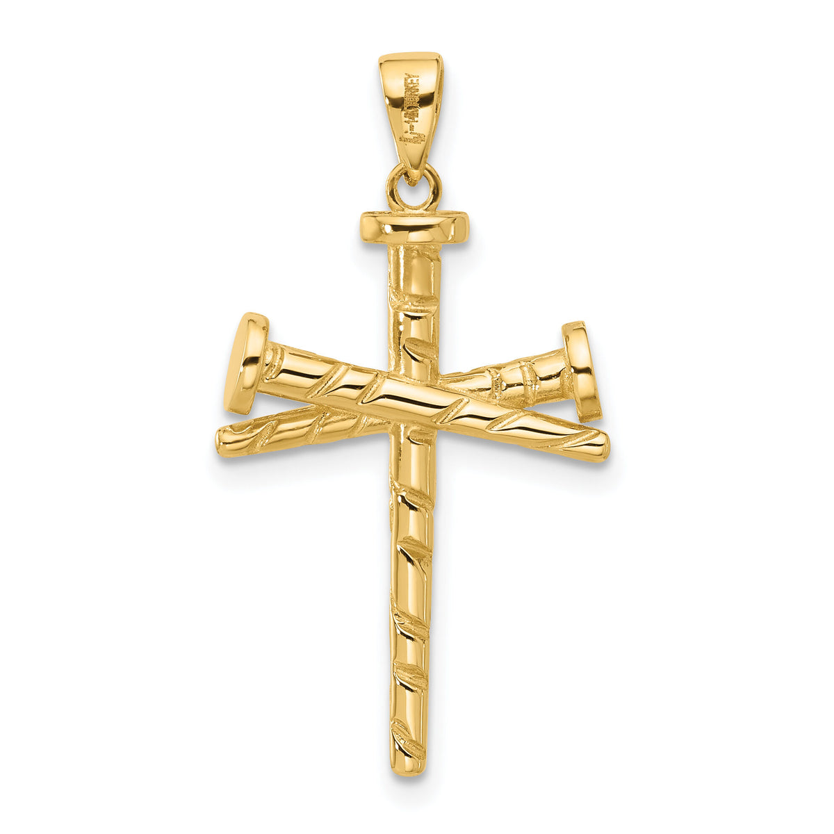 14K Polished and Textured Nails Cross Pendant-C4950