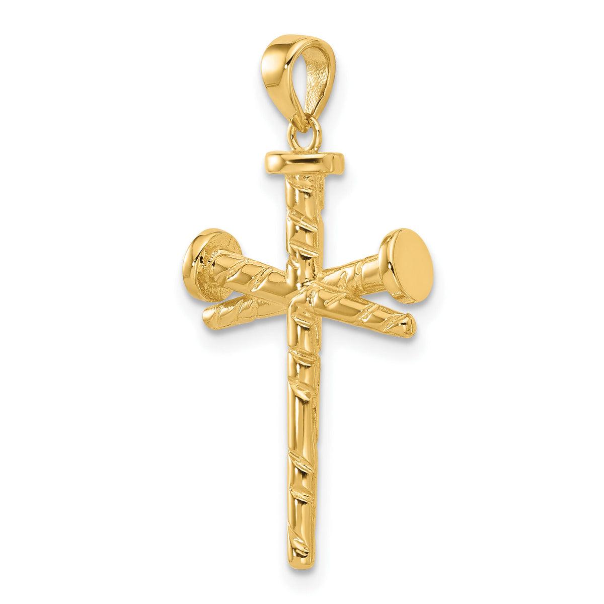 14K Polished and Textured Nails Cross Pendant-C4950