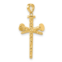 14K Polished and Textured Nails Cross Pendant-C4950
