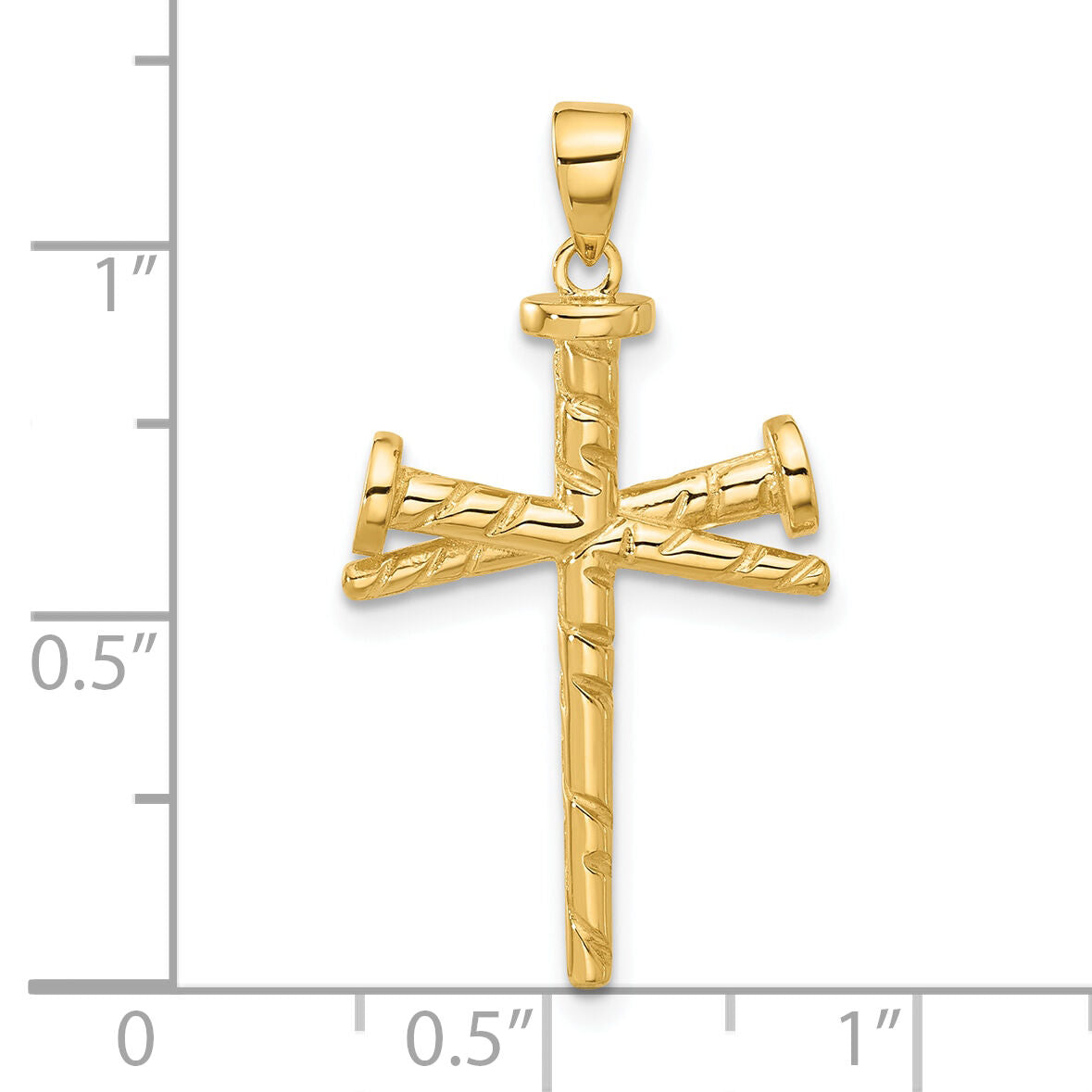 14K Polished and Textured Nails Cross Pendant-C4950