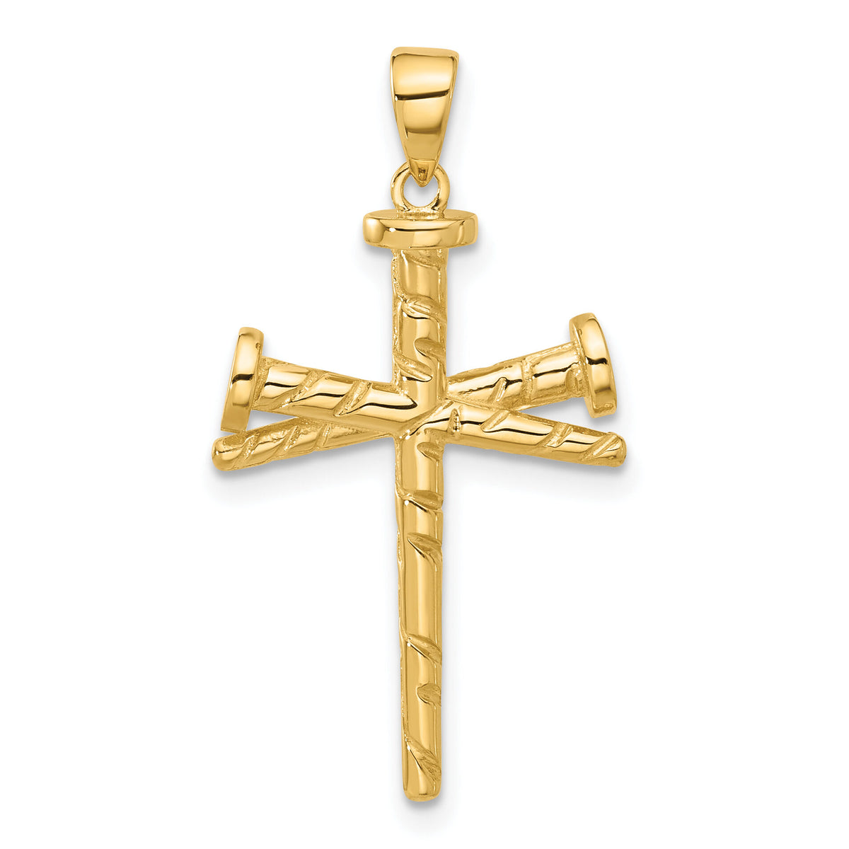 14K Polished and Textured Nails Cross Pendant-C4950