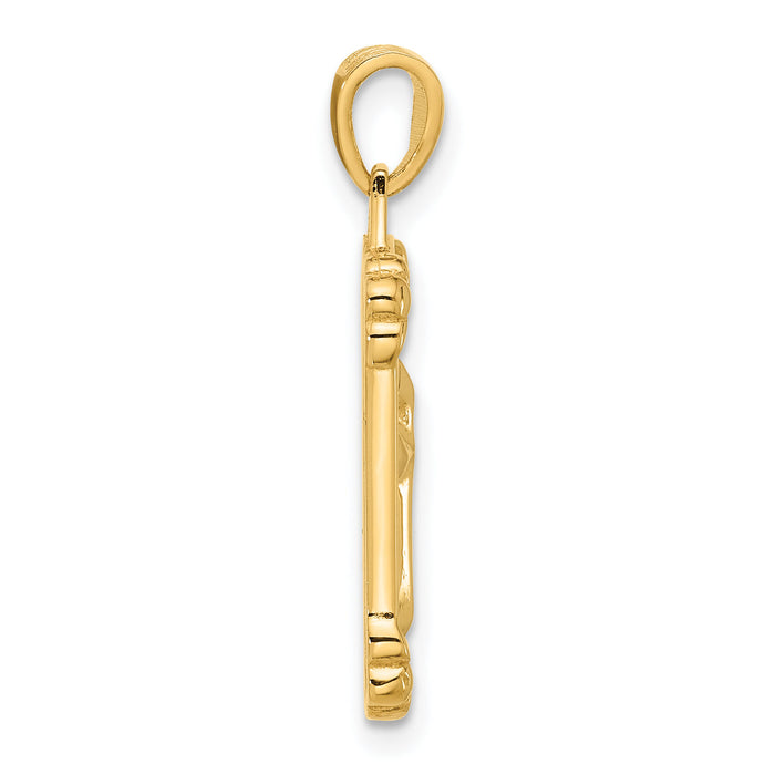 14K Polished and Textured Dog Tag Cross Pendant-C4952