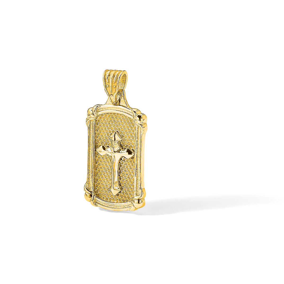 14K Polished and Textured Dog Tag Cross Pendant-C4952