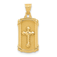 14K Polished and Textured Dog Tag Cross Pendant-C4952