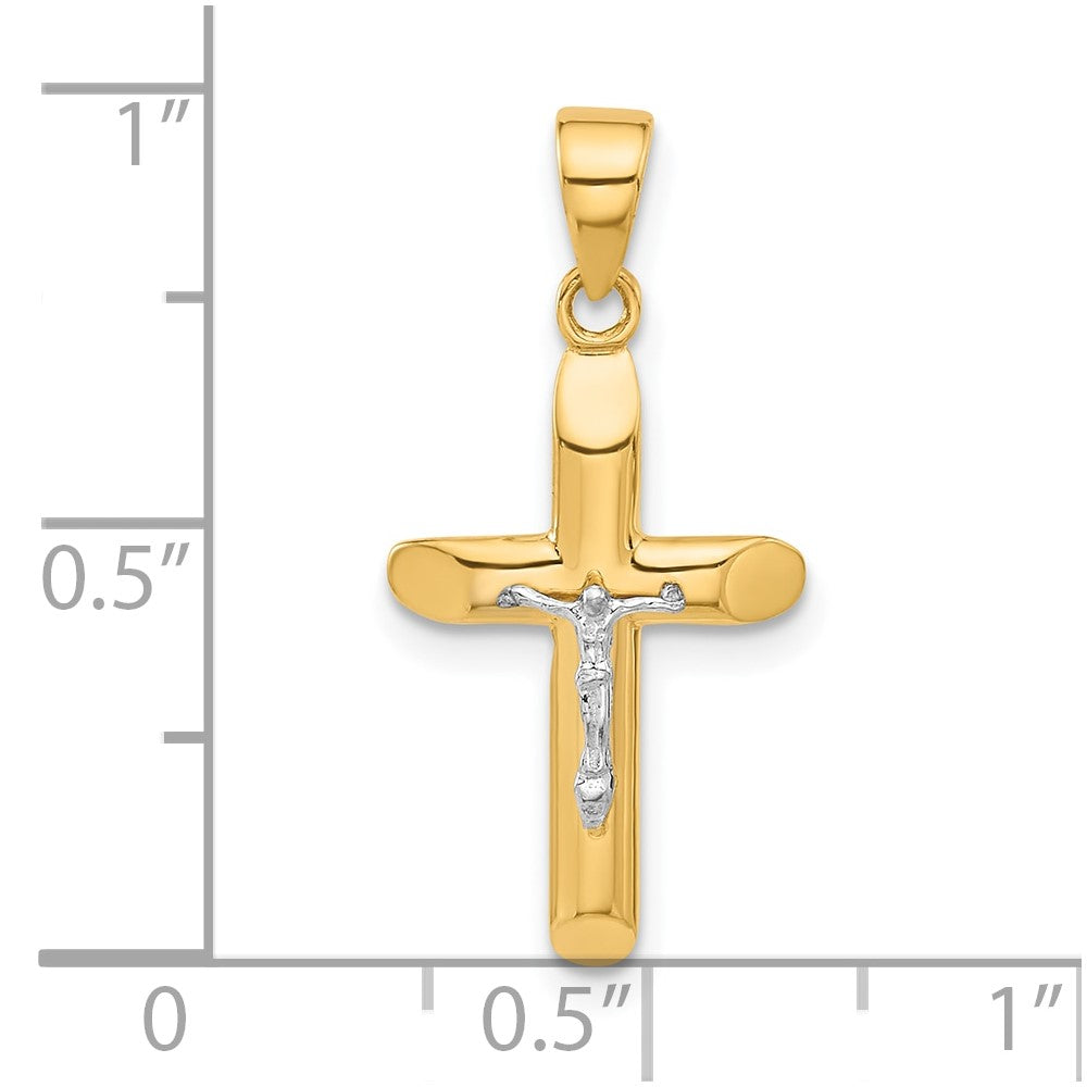 14K Two-tone Polished and Textured Crucifix Pendant-C4953