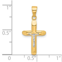 14K Two-tone Polished and Textured Crucifix Pendant-C4953