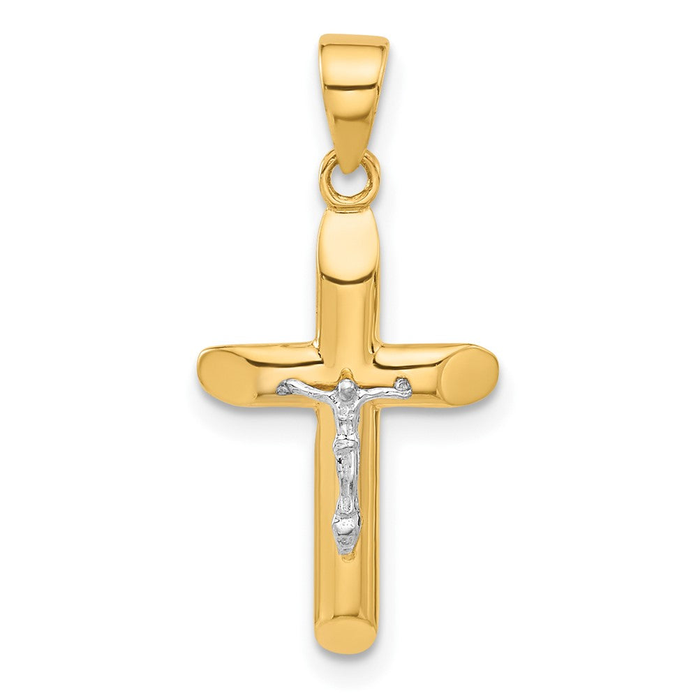 14K Two-tone Polished and Textured Crucifix Pendant-C4953