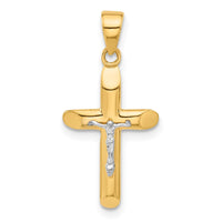 14K Two-tone Polished and Textured Crucifix Pendant-C4953