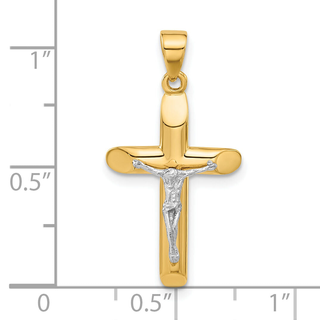 14K Two-tone Polished and Textured Crucifix Pendant-C4954