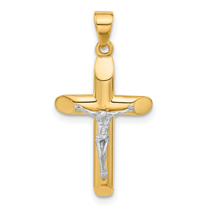 14K Two-tone Polished and Textured Crucifix Pendant-C4954