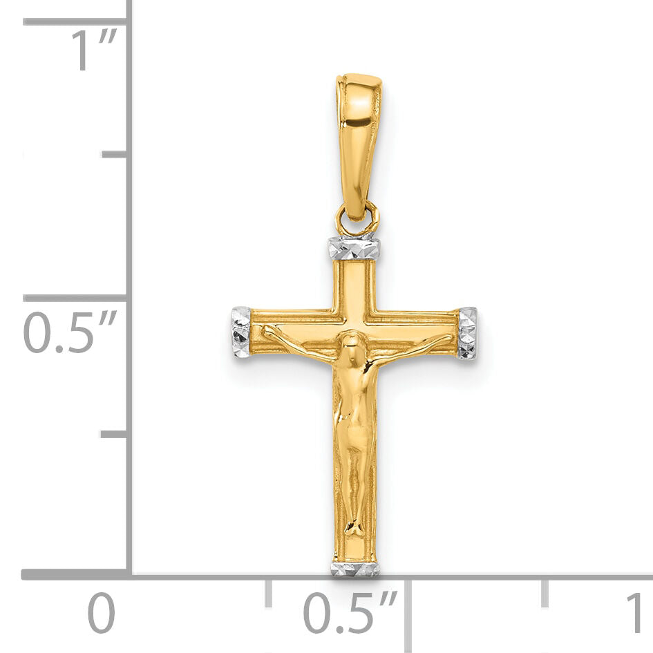 14k and White Rhodium D/C Crucifix Cross Pendant-C4956