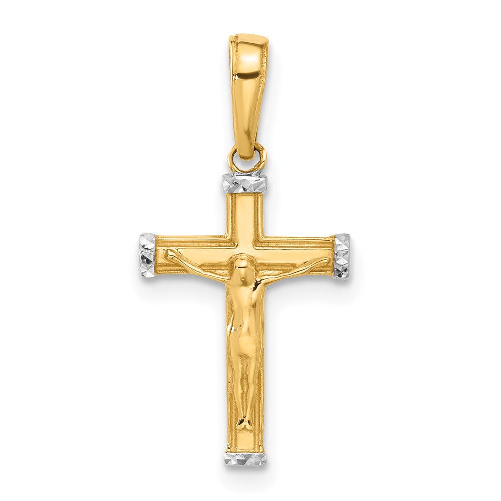 14k and White Rhodium D/C Crucifix Cross Pendant-C4956