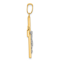 14K Two-tone Polished and Textured Crucifix Pendant-C4957