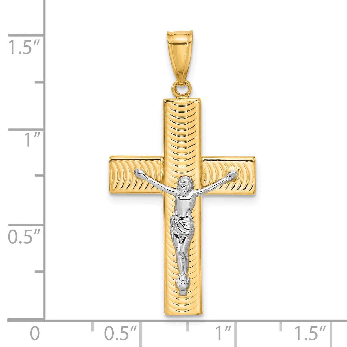 14K Two-tone Polished and Textured Crucifix Pendant-C4957