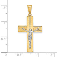 14K Two-tone Polished and Textured Crucifix Pendant-C4957