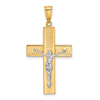 14K Two-tone Polished and Textured Crucifix Pendant-C4957