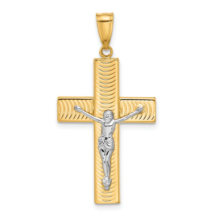 14K Two-tone Polished and Textured Crucifix Pendant-C4957