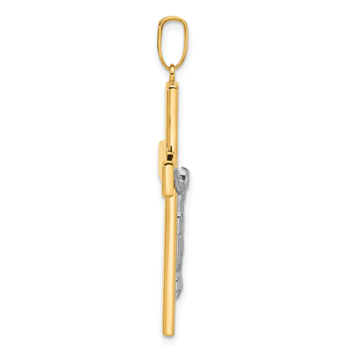 14K Two-tone Polished and Textured Crucifix Pendant-C4958