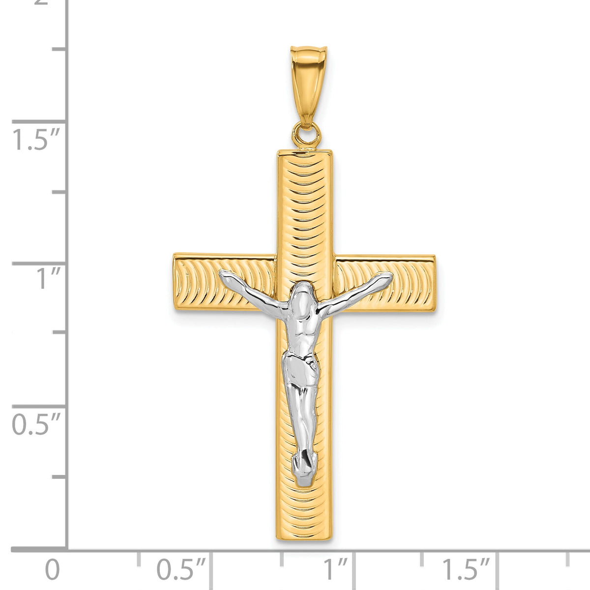 14K Two-tone Polished and Textured Crucifix Pendant-C4958