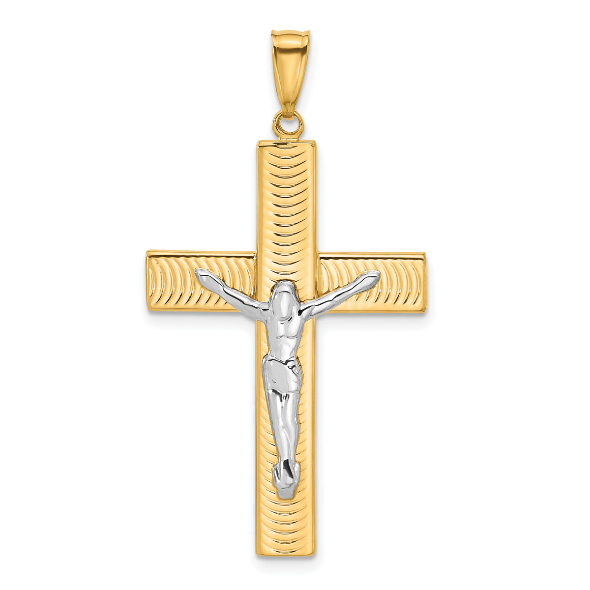 14K Two-tone Polished and Textured Crucifix Pendant-C4958