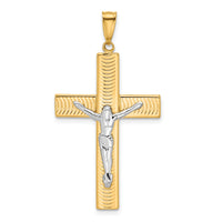 14K Two-tone Polished and Textured Crucifix Pendant-C4958
