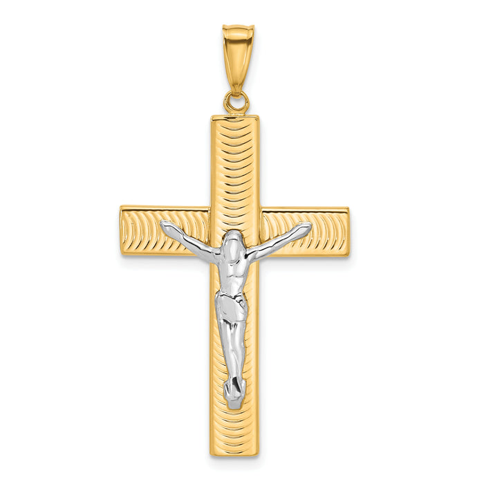 14K Two-tone Polished and Textured Crucifix Pendant-C4958