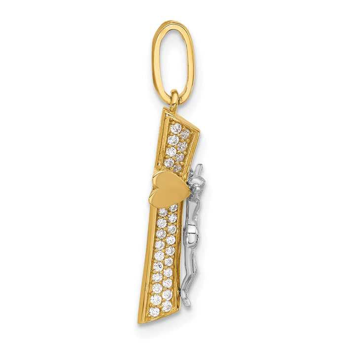 14K Two-tone Polished CZ Crucifix with Heart Ends Pendant-C4960