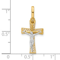 14K Two-tone Polished CZ Crucifix with Heart Ends Pendant-C4960
