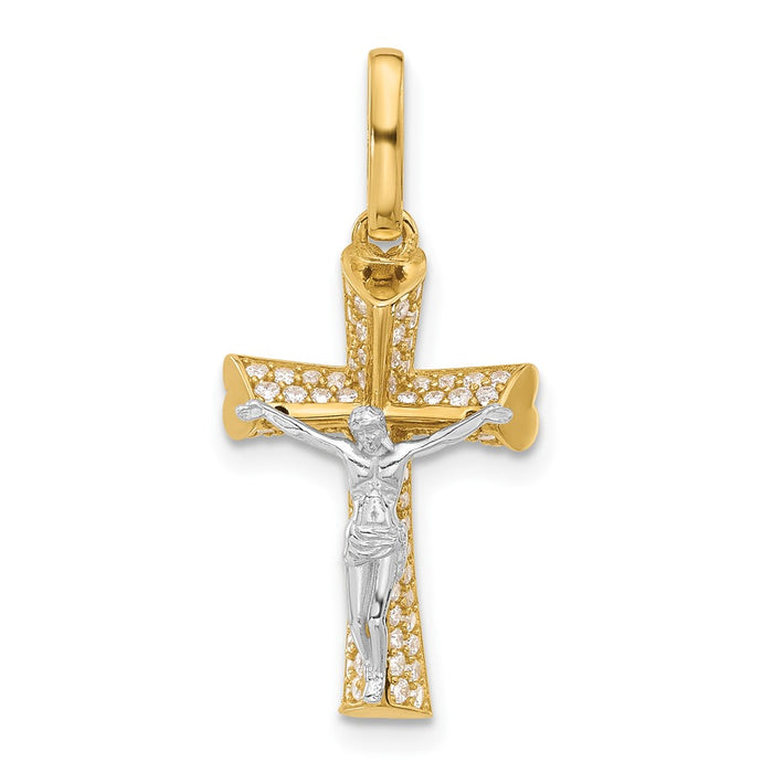 14K Two-tone Polished CZ Crucifix with Heart Ends Pendant-C4960